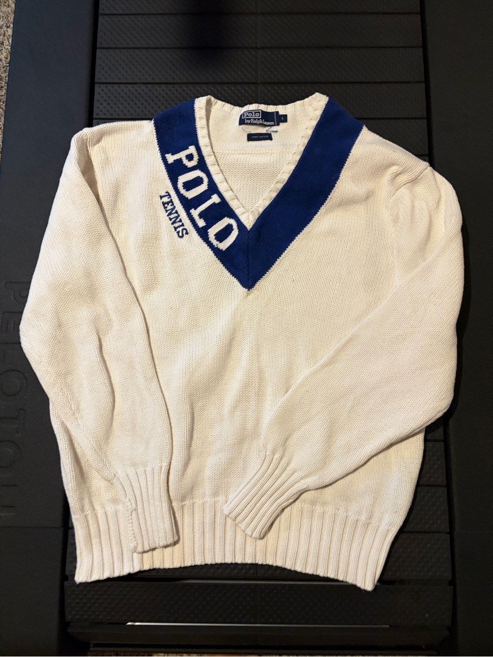 Polo by Ralph Lauren White & Blue V-Neck Wimbledon Tennis Sweater